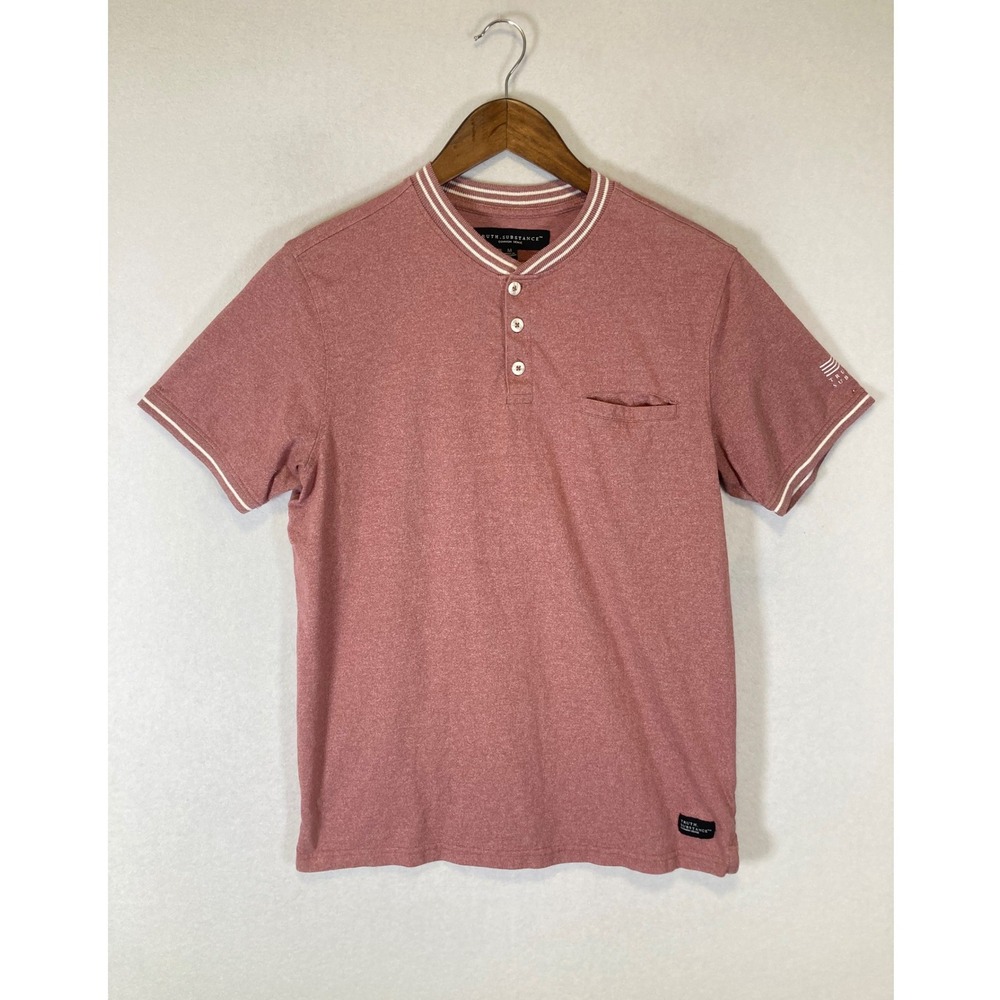 Casual Truth Substance Womens Medium Rose Heathered Striped‎ Trim Henley Tee